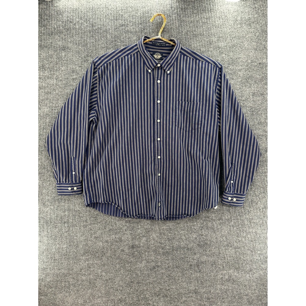 Dockers Button Down Shirt Mens XL Navy Blue Excellent Striped Wrinkle Free Long